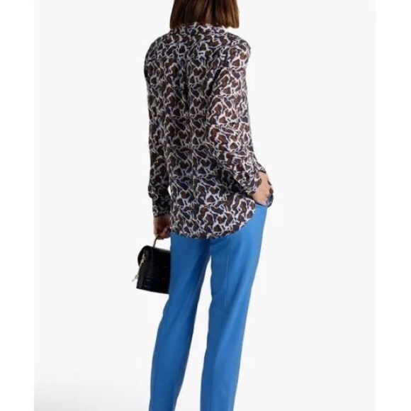 Theory Women's Navy Blue Brown Printed Silk-chiffon Shirt, size S - Picture 1 of 16